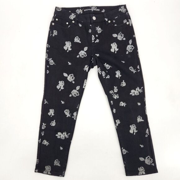 Michael Kors Izzy  Cropped Skinny Jeans Womens Size 2P Petite Floral Metallic - Picture 1 of 8